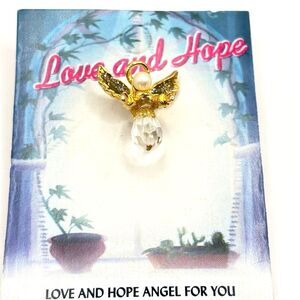 Gold and White Crystal Angel Brooch Lapel Pin
